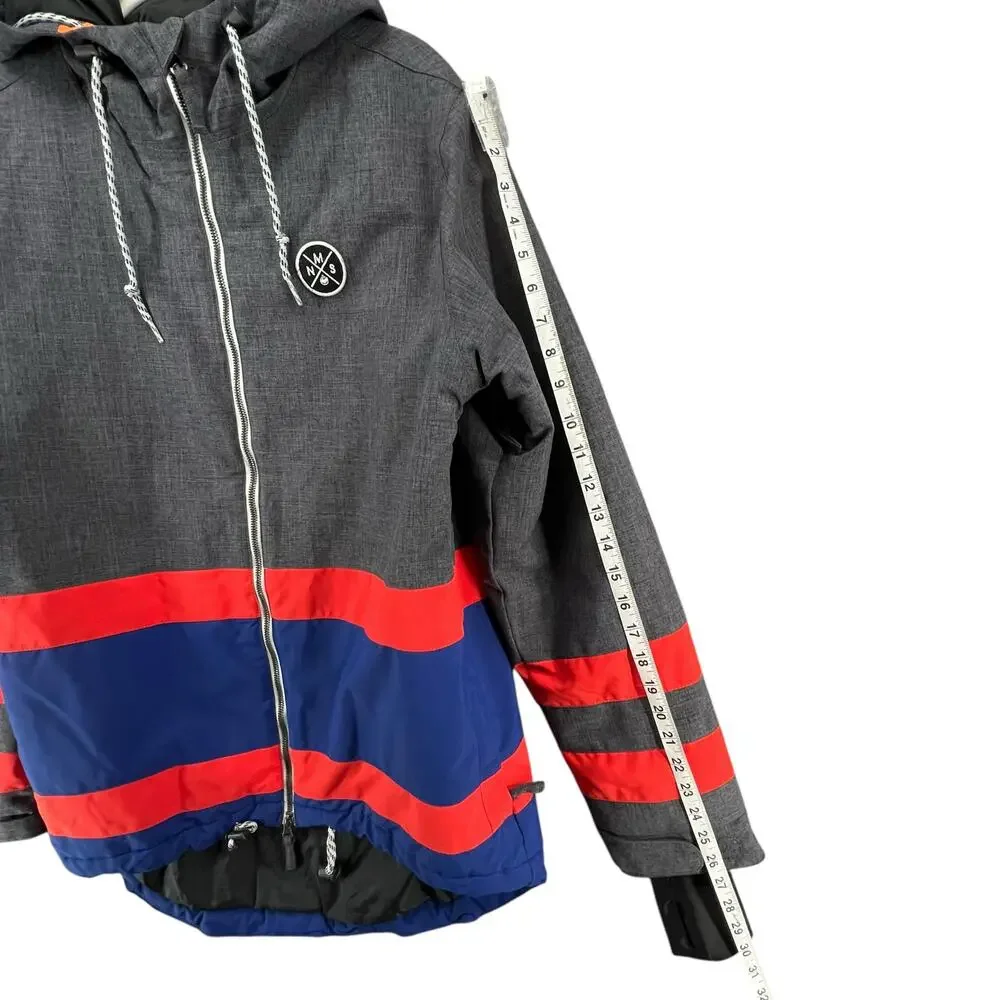 Nomis Ski Snowboard‎ Jacket Mens S Gray Blue Red Hooded Full Zip Parka Winter